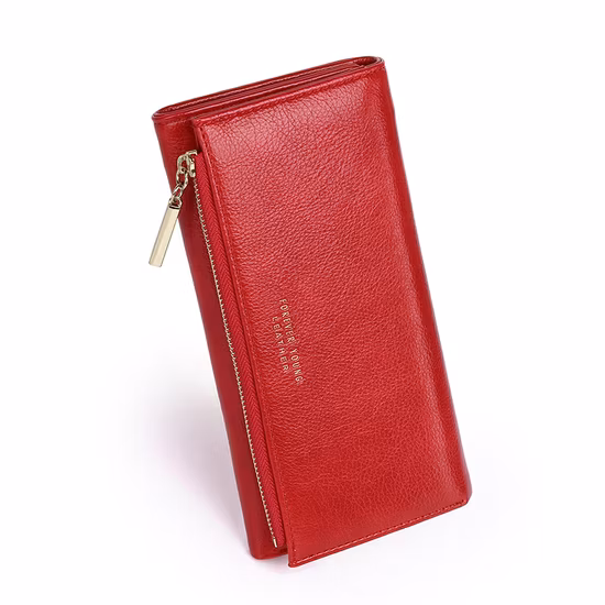 Portafoglio in pelle con portafoglio lungo con cerniera moda donna in pelle PU di alta qualità personalizzato con cinturino da polso Donna Mercato europeo ODM Fabbrica OEM