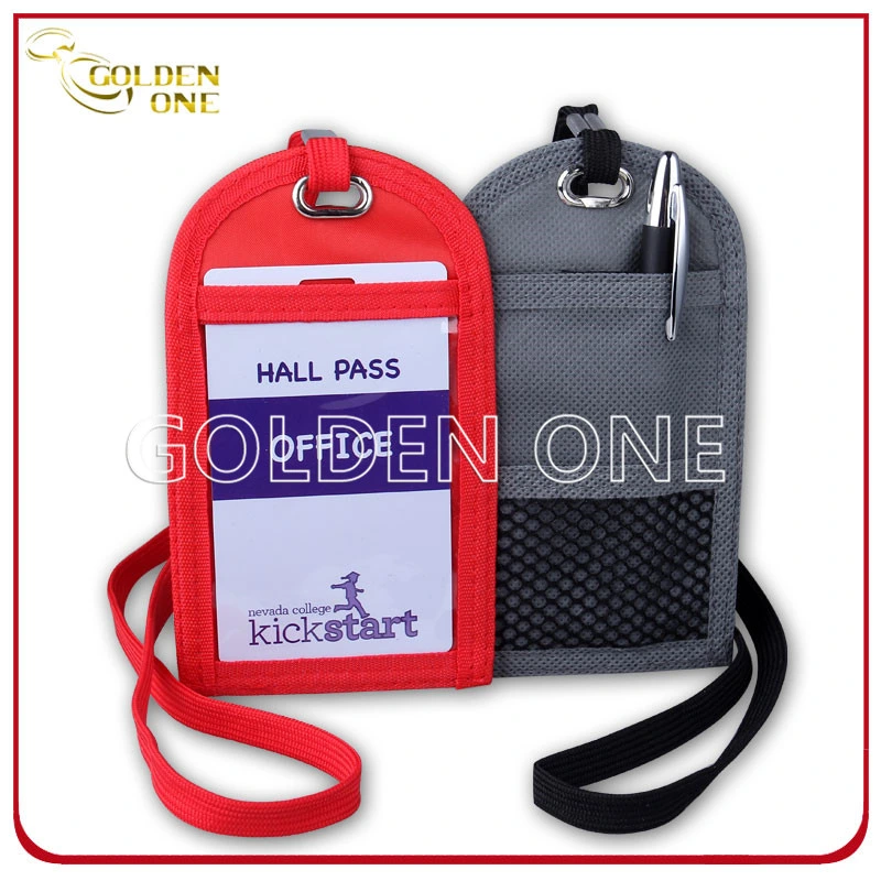 600 Denier Polyester Custom Logo Printed Nylon Fabric Conference ID Card Badge Holder Neck Wallet for Trade Show