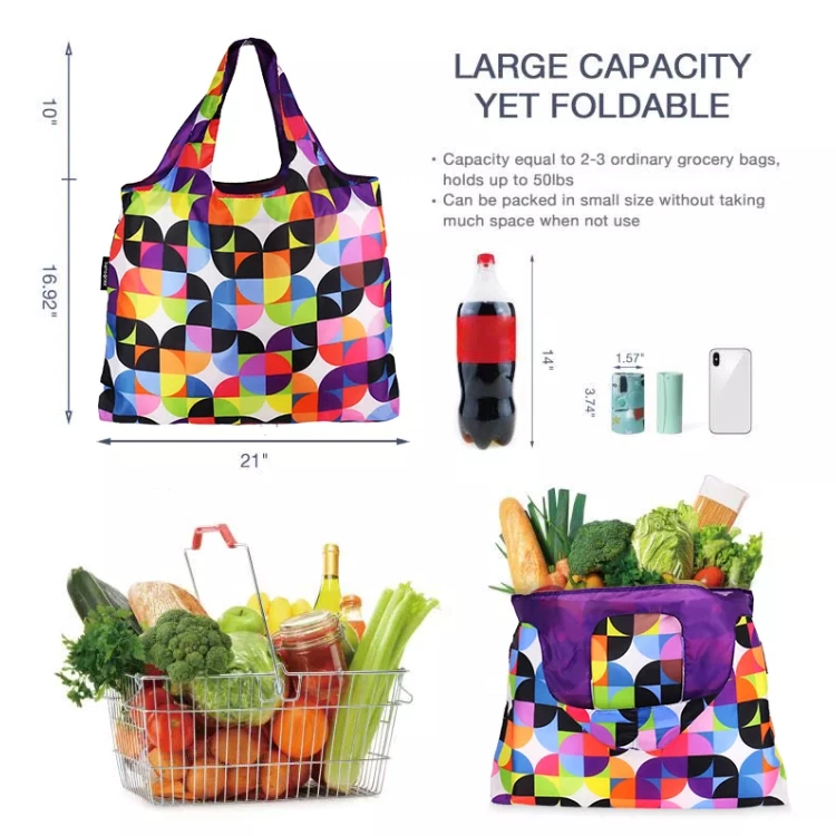 RPET Foldable Travel Grocery Bag with Zipper Washable Eco Reusable Shopping Bag with Handle Fashion Woman Large Size Fold Shopping Trolley Bag