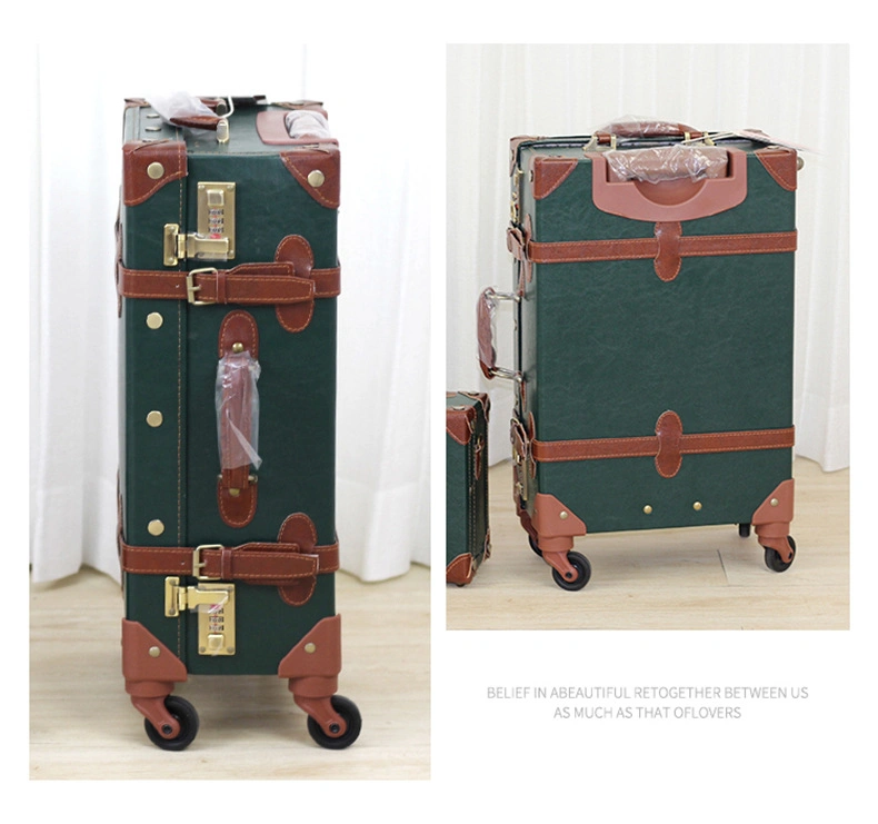 High Quality Unisex Retro Rolling Trolley Luggage Vintage Suitcase Bags with Wheel for Traveling